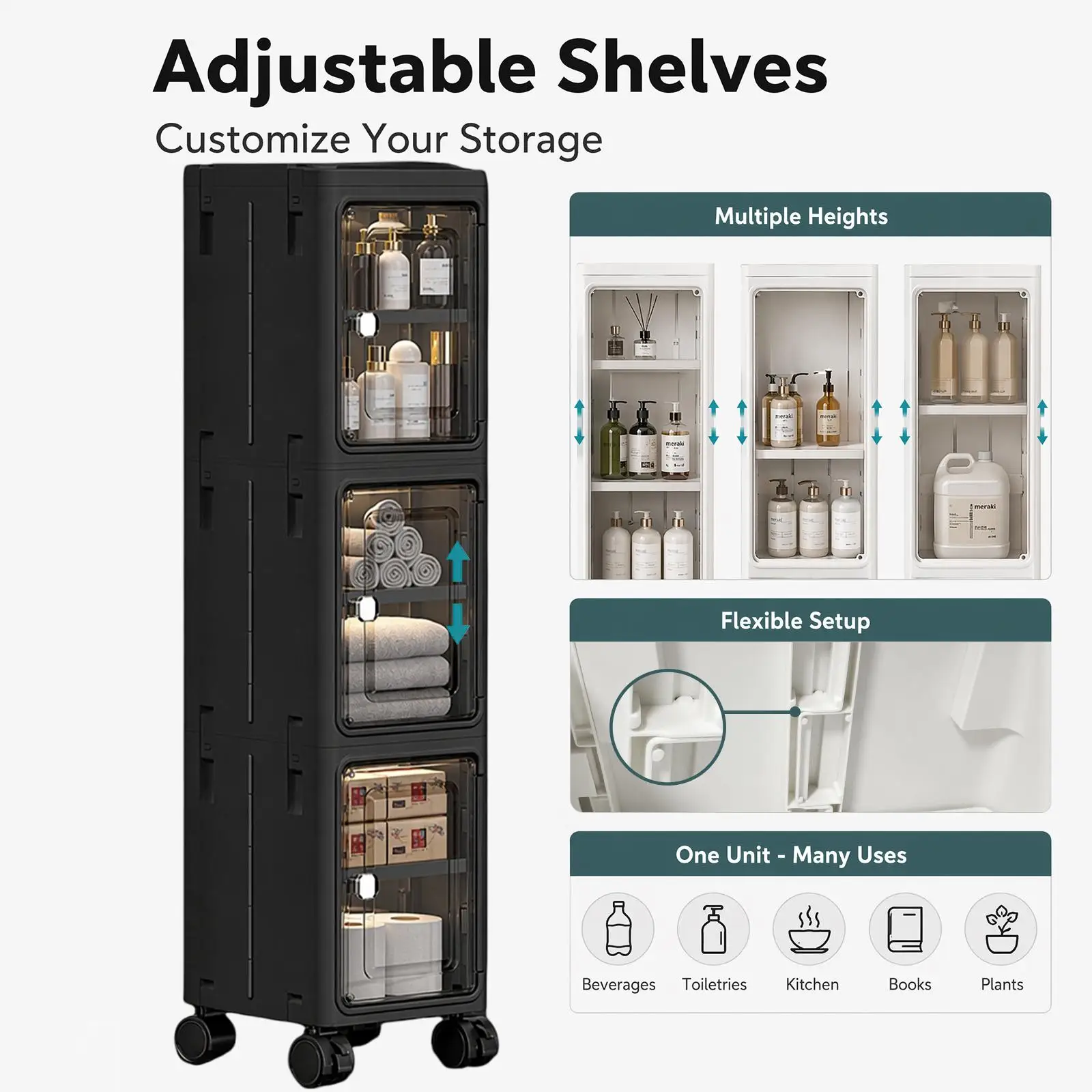 5-Tier Black Slim Narrow Rolli - Kitchen Appliances Cabinet ulasan dan harga