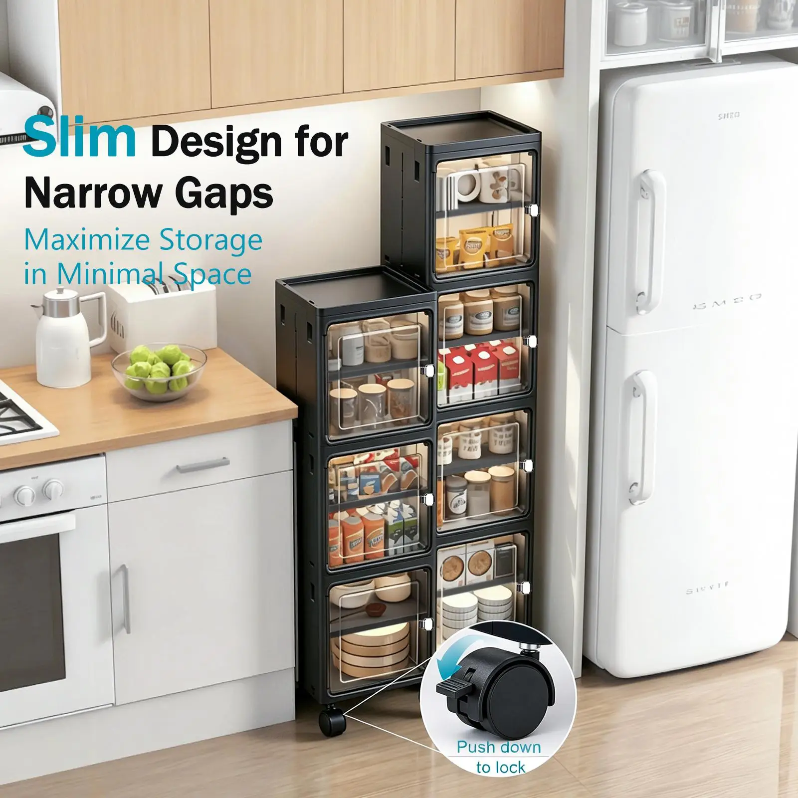 5-Tier Black Slim Narrow Rolli - Kitchen Appliances Cabinet ulasan dan harga