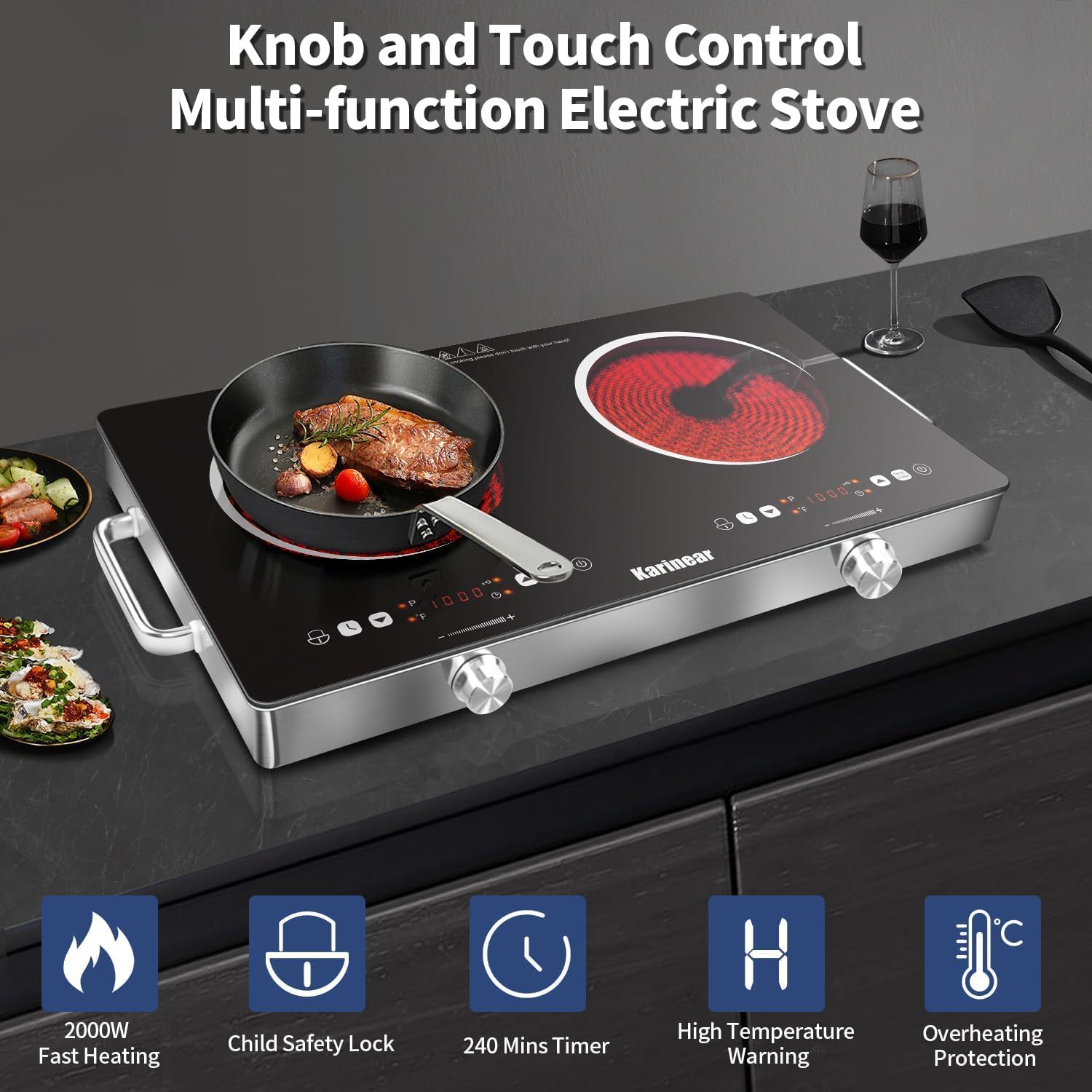 Karinear Ceramic Hob 2 Zones,  - Induction Cooktop Portable ulasan dan harga
